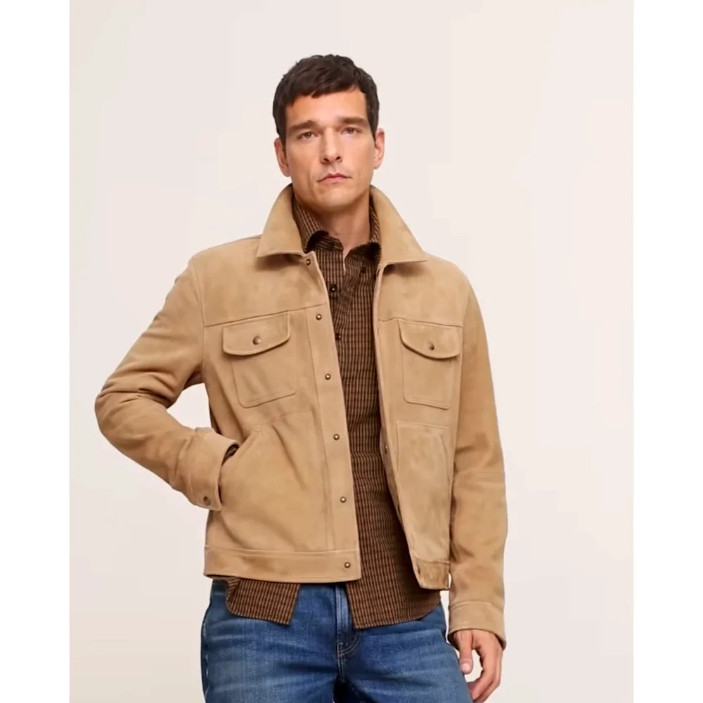 NEW BANANA REPUBLIC $550 LIGHT TAN SUEDE LEATHER TRUCKER JACKET SZ S